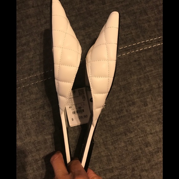 ZARA MULES WHITE QUILTED FLATS - Picture 4 of 5
